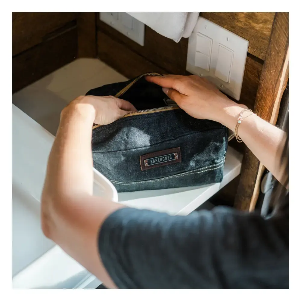 Barebones Neelum 3L Dopp Kit, Water-Resistant Beeswax-Treated Denim Toiletry Bag, For Travel, Camping and Grooming Essentials, Denim - STC-734 - Image 7