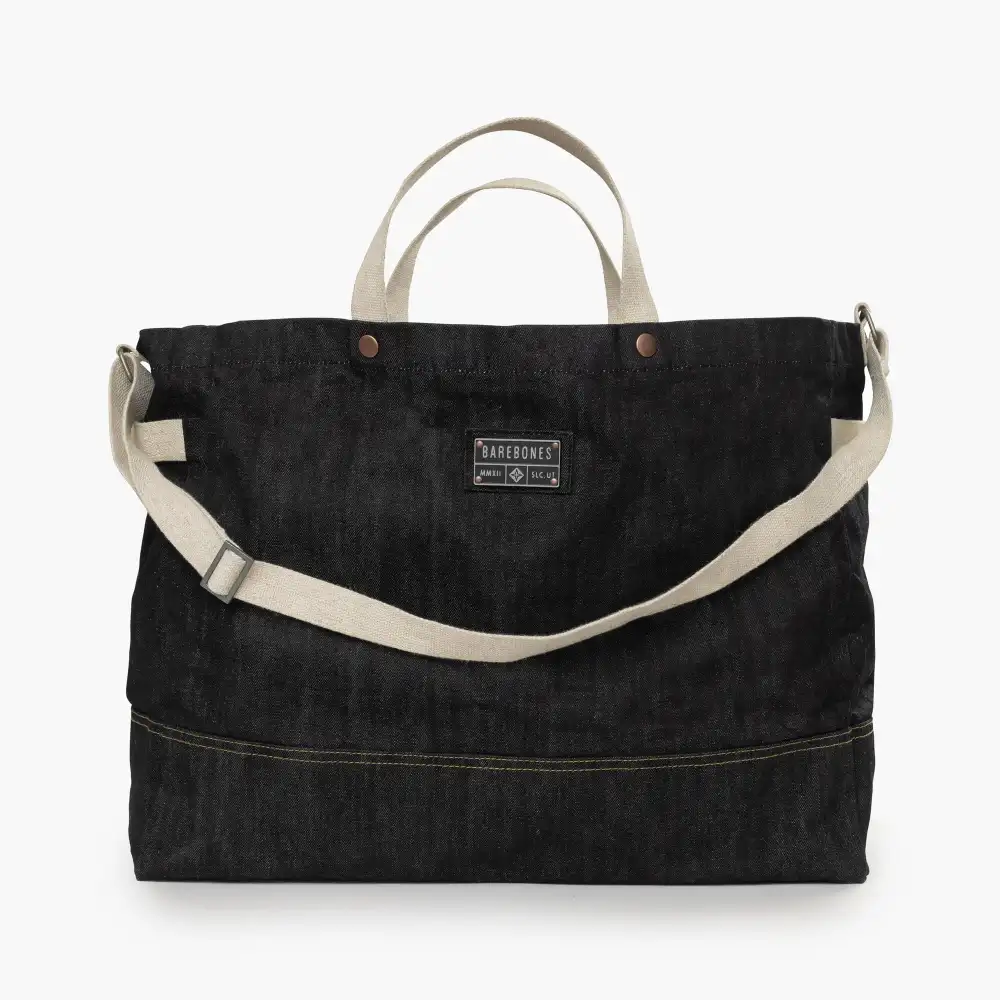 Barebones Neelum 40L Giant Tote Bag, Heavy-Duty 14.5 oz Waxed Denim, Reinforced Bottom, Adjustable Strap, Large Travel Tote, Denim - STC-730