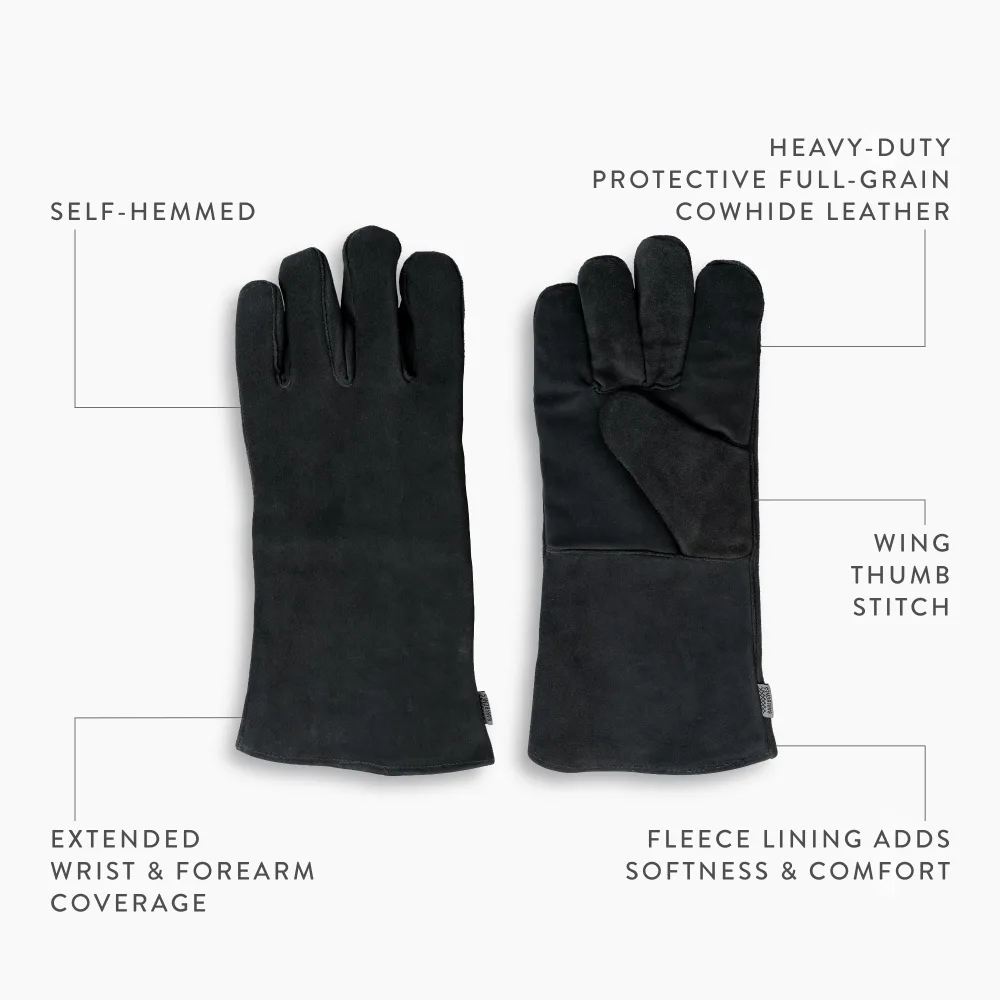 Barebones Open Fire Gloves SM-MD, Full-Grain Cowhide Leather, High Cuff, Heat and Spark Protection, Fleece Lined BBQ Gloves, Charcoal Grey - CKW-481 - Image 6