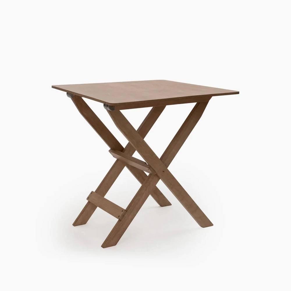 Barebones Ridgetop Wood Folding Side Table, Birch Hardwood with Weatherproof Finish, Stainless Steel Hardware, Copper Rivets, Picnic and Patio, Natural Birch - CKW-585