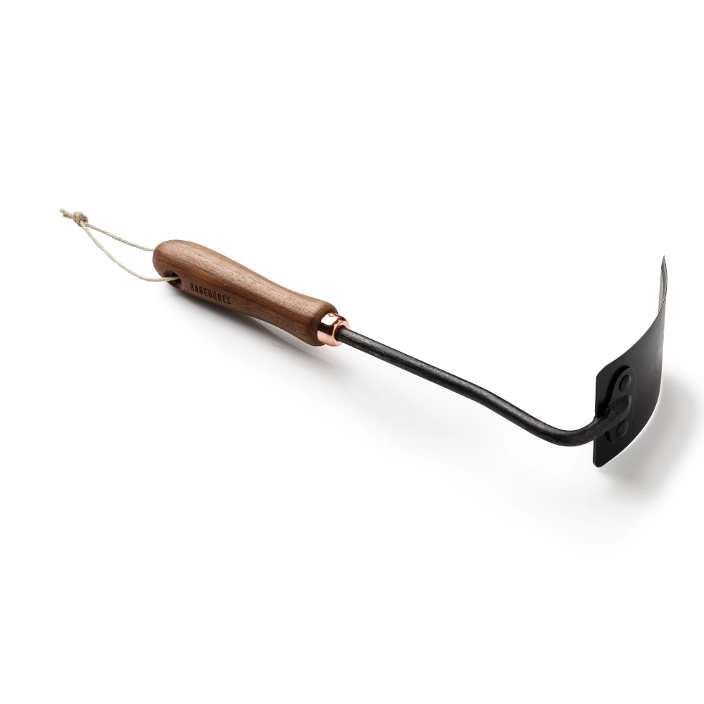 Barebones Square Hoe, Curved Heat-Treated Stainless Steel Blade, Ergonomic Walnut Handle, Garden Tool for Trenching and Breaking Clay Soil, Walnut and Black - GDN-054