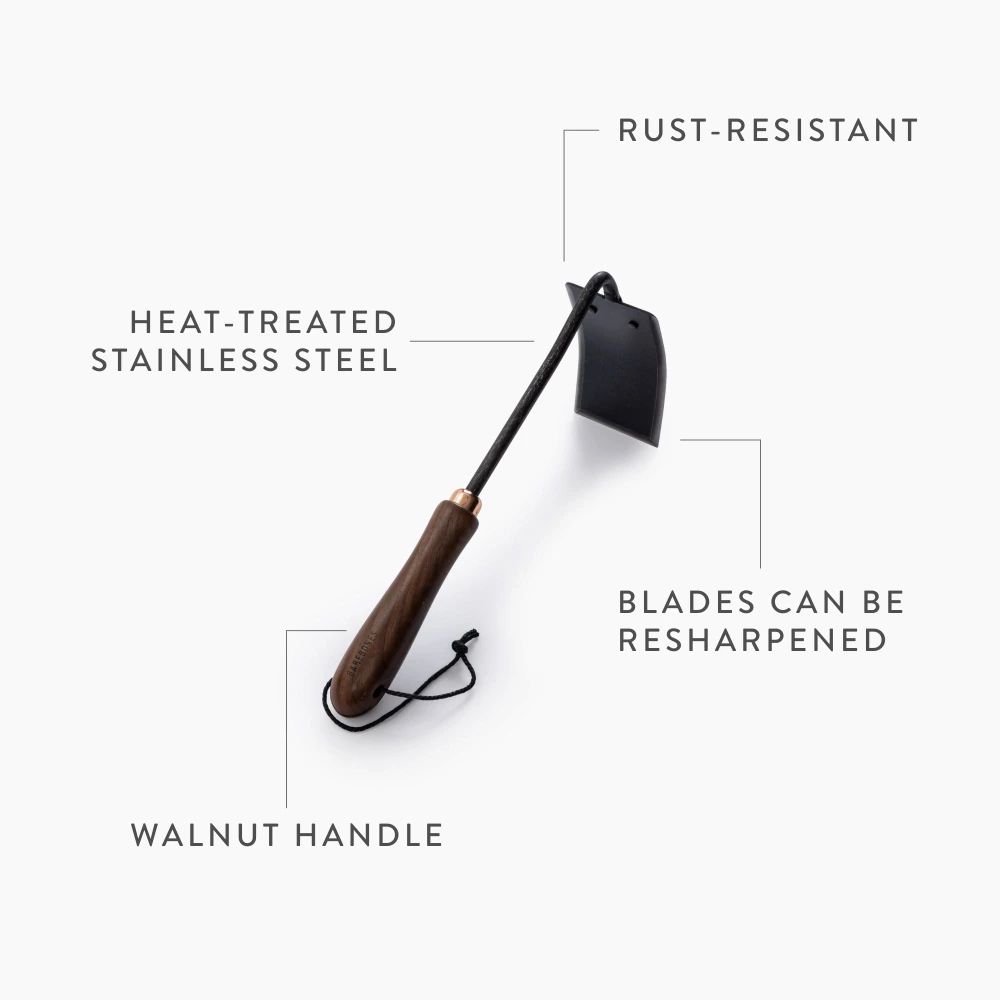 Barebones Square Hoe, Curved Heat-Treated Stainless Steel Blade, Ergonomic Walnut Handle, Garden Tool for Trenching and Breaking Clay Soil, Walnut and Black - GDN-054 - Image 7