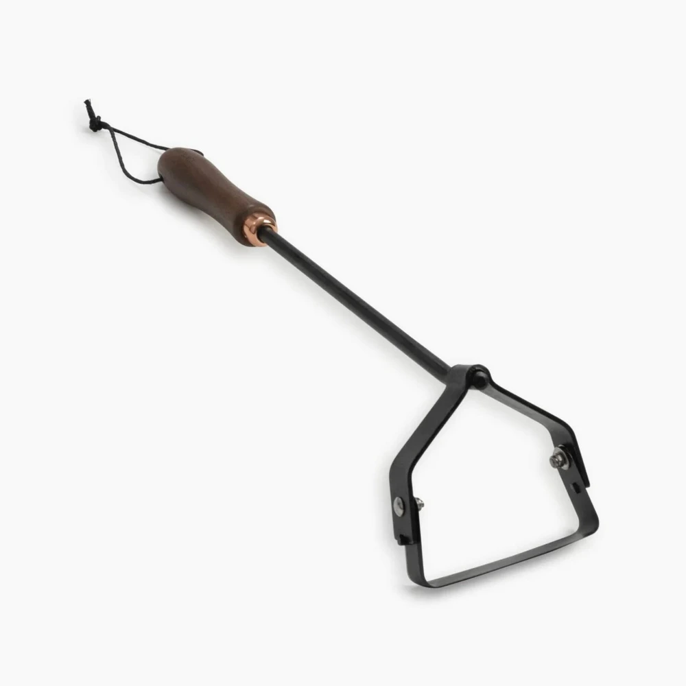Barebones Stirrup Hand Hoe, Heat-Treated Stainless Steel Blade, Ergonomic Walnut Handle, Weeding and Soil Aerating Garden Tool, Walnut and Black - GDN-095
