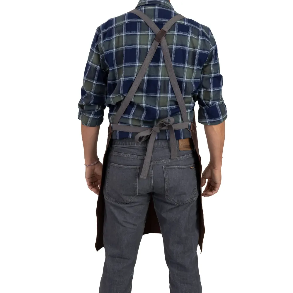Barebones Tradesman Leather Apron, Full-Grain Water Buffalo Leather, Multiple Pockets, Adjustable Cross-Back, Workshop and Grill Apron, Brown - CKW-479 - Image 5