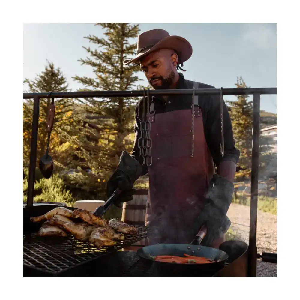 Barebones Tradesman Leather Apron, Full-Grain Water Buffalo Leather, Multiple Pockets, Adjustable Cross-Back, Workshop and Grill Apron, Brown - CKW-479 - Image 7