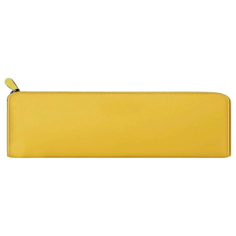 Coach Women's Large Flat Zip Leather Wallet Case in Bright Marigold Yellow with Full-Length Zip Closure and Slim Profile