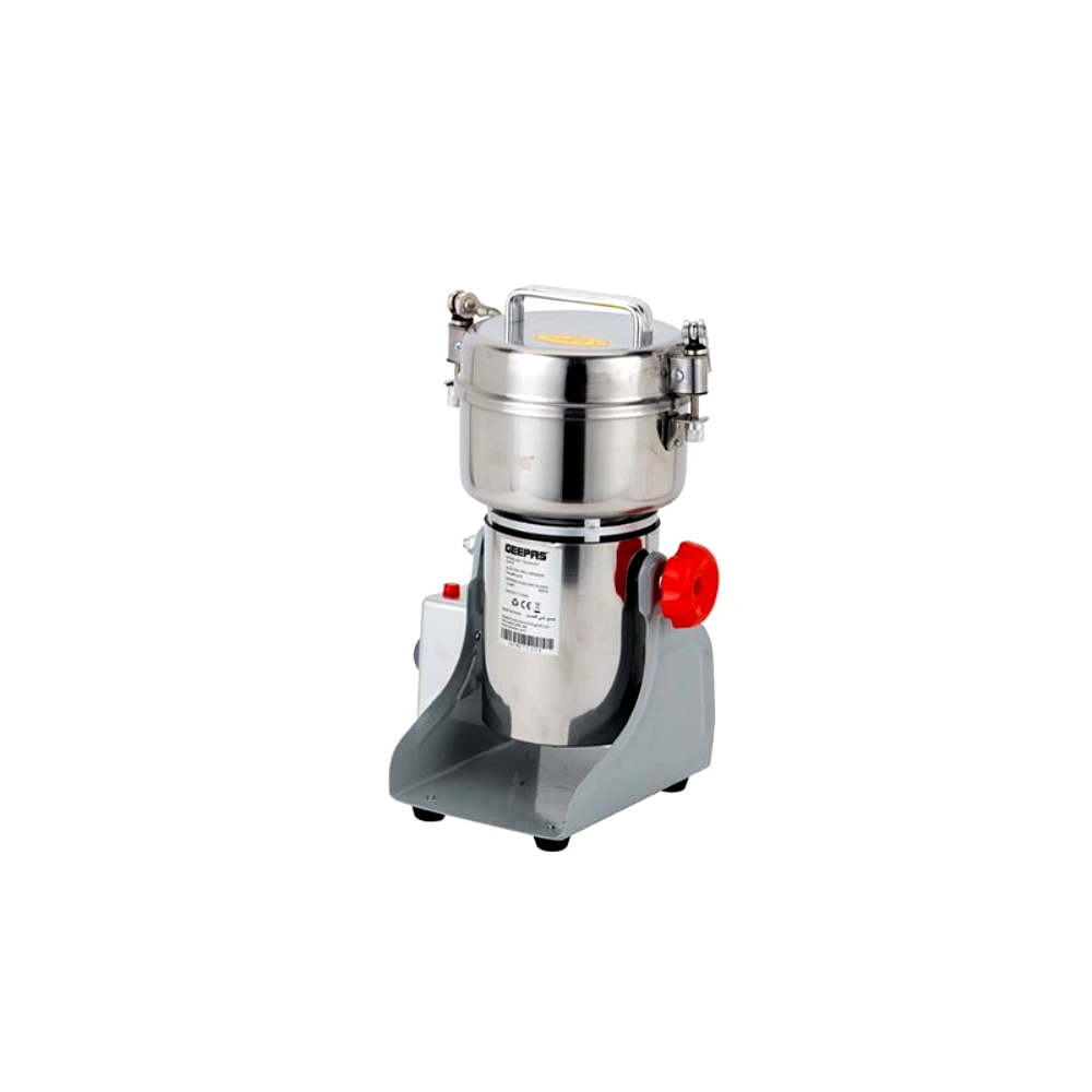Geepas 400g Mill Grinder, 1800W High-Speed Motor, 25,000 r per min, 50-300 Mesh Grinding Degree, Stainless Steel Bowl and Blade, Open Lid Protection - GCG41027