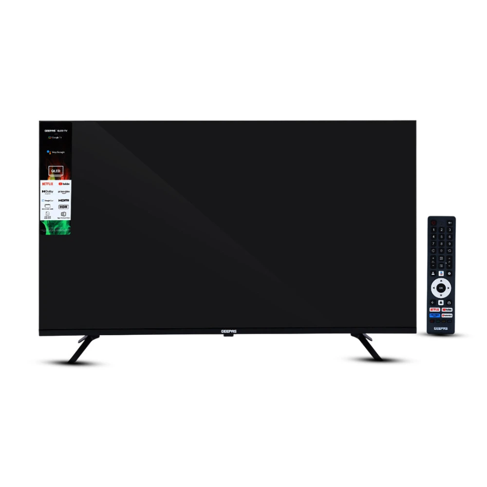 Geepas 43 Inch FHD QLED Google TV, 1920x1080 Resolution, Dolby Digital Audio, Wi-Fi and Bluetooth, HDMI and USB Connectivity, Google Cast, Voice Remote - GLED4325GTQLD