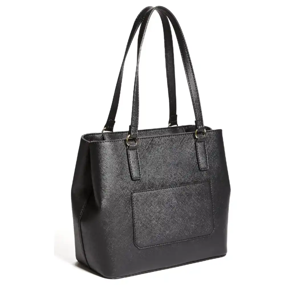 GUESS Ashlee Women's Saffiano Faux-Leather Tote Bag in Black with Pale Gold-Tone Hardware, Zip Closure and Logo-Print Lining - Image 2