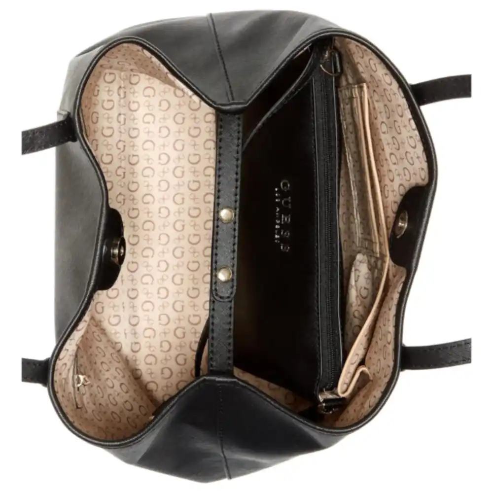 GUESS Ashlee Women's Saffiano Faux-Leather Tote Bag in Black with Pale Gold-Tone Hardware, Zip Closure and Logo-Print Lining - Image 3
