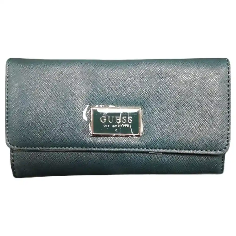 GUESS Factory Women's Saffiano Medium Wallet in Alpine Green with Polished GUESS Logo Plate
