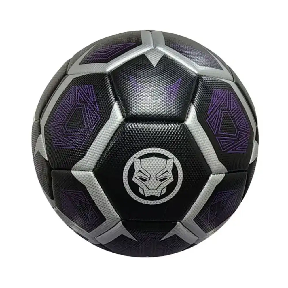 Marvel Avengers Black Panther Size 5 Football with Carbon Fibre Pattern Finish and Panther Emblem, Officially Licensed, Silver and Black - ST-MVL145