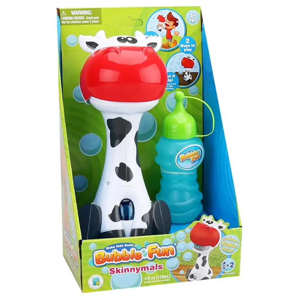 P&C Bubble Fun Skinnymals Cow Handheld Bubble Blower, Push-Button Battery Operated with Bubble Solution - 10250A