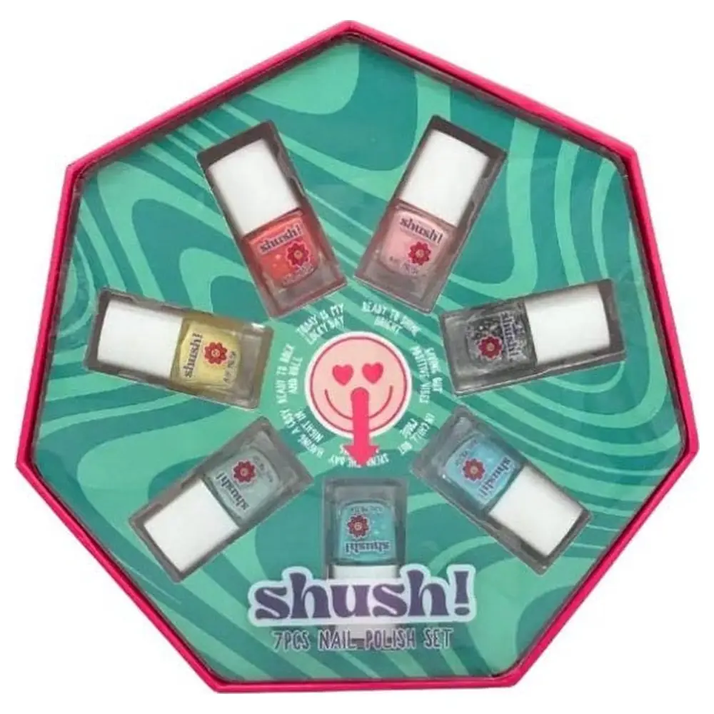 Shush! 7-Piece Kids Nail Polish Set with Pastel, Shimmer and Bright Shades, Water-Based Formula in a Display Box - 35471