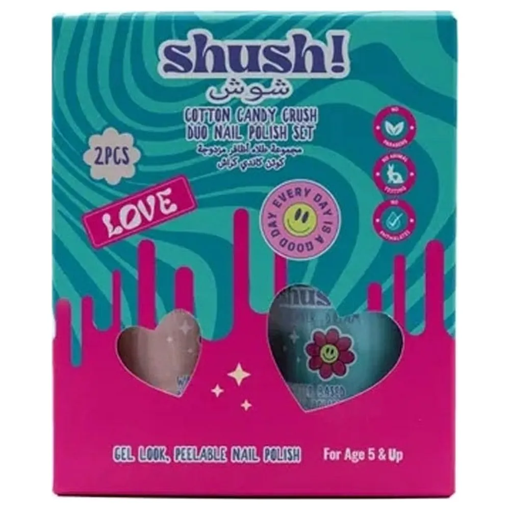 Shush! Cotton Candy Crush Duo Nail Polish Set, 2 Water-Based Peelable Polishes in Lavender Dream and Pastel Pink, 5 Years+ - 35468