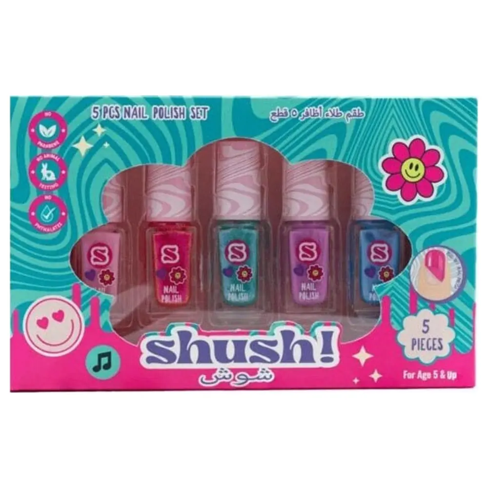 Shush! Kids Nail Polish Set, Water-Based Easy-Remove Polishes in Bright Shades, Paraben and Phthalate Free, 5 Years+ - 35470