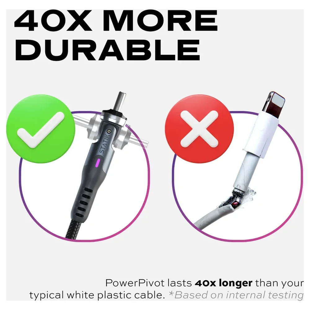 Statik PowerPivot USB-A to Lightning Cable 2m with Patented Rotating Connector, Military-Grade Braided Nylon, LED Charging Light and CarPlay Data Sync, Black - STK-CBL-0450-LTG-2M-BLK - Image 6