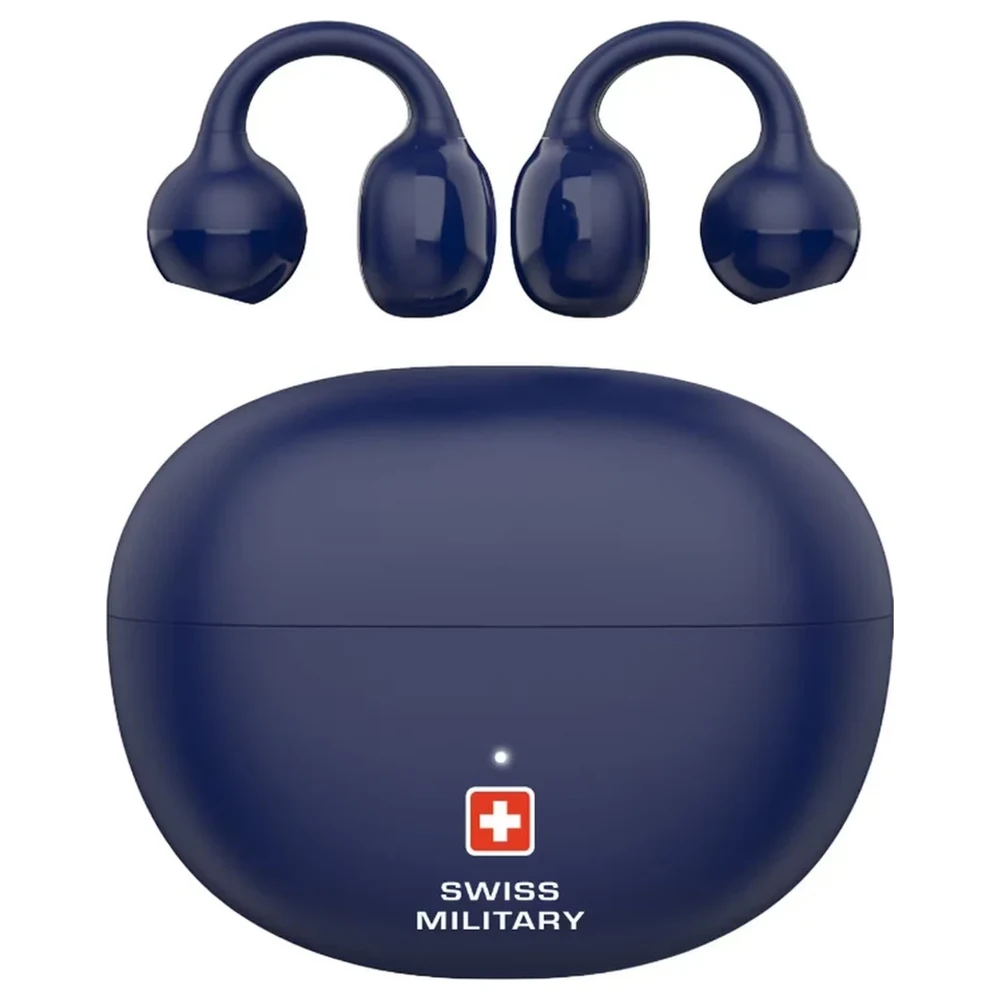 Swiss Military Delta 6 Open-Ear Clip-On True Wireless Earbuds with Air Conduction Sound, Lag-Free Gaming, 150H Standby, USB-C Fast Charging and Water Resistance, Blue - SM-TWS-DELTA6-BLU