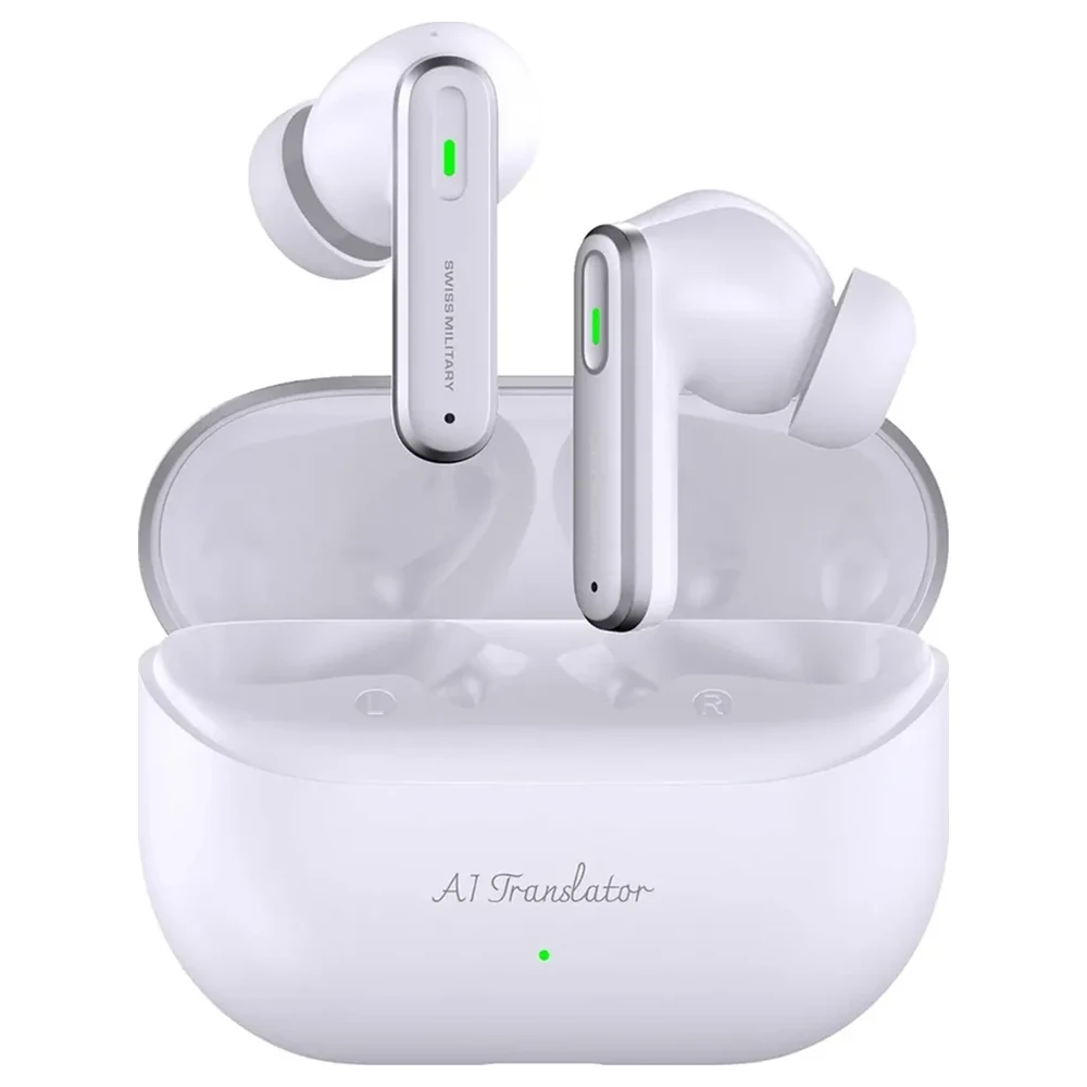 Swiss Military Delta AI Translator True Wireless Earbuds with Real-Time Voice and Text Translation in 135+ Languages, Dual-Mic ANC, AI Chat and Photo Translation Modes, White - SM-DELTA-AI-ANC-WHI