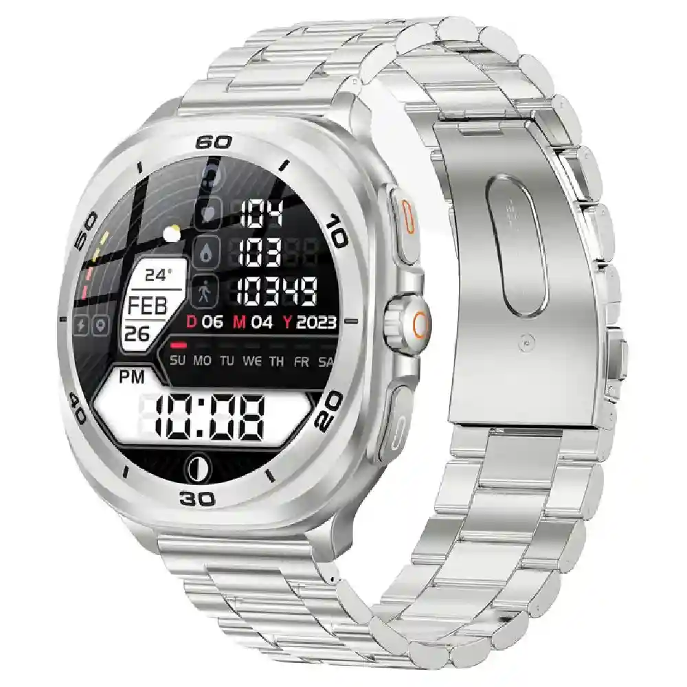 Swiss Military DOM 7 Smart Watch, 1.43 Inch AMOLED Display, Bluetooth Calling, Health Monitoring, Wireless Charging, IP67 Water Resistance, Silver Metal - SM-WCH-DOM7-SILF-SILSTL