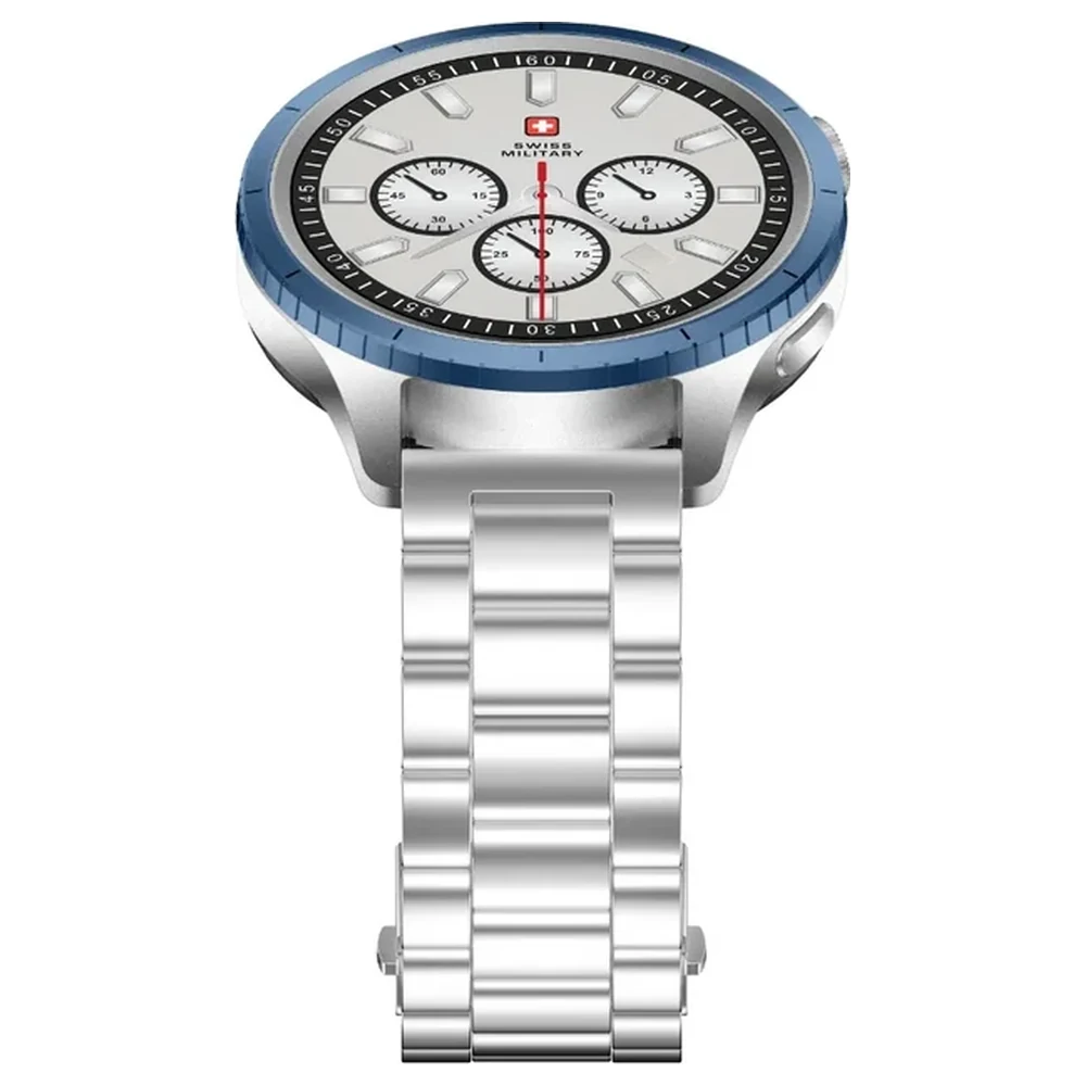 Swiss Military DOM 8 Smartwatch with Detachable Blue Bezel Ring, 1.43-Inch AMOLED, Bluetooth Calling, IP67 and Wireless Charging, Silver Steel Strap - SM-WCH-DOM8-SILF-BLU-RING-STLS - Image 7