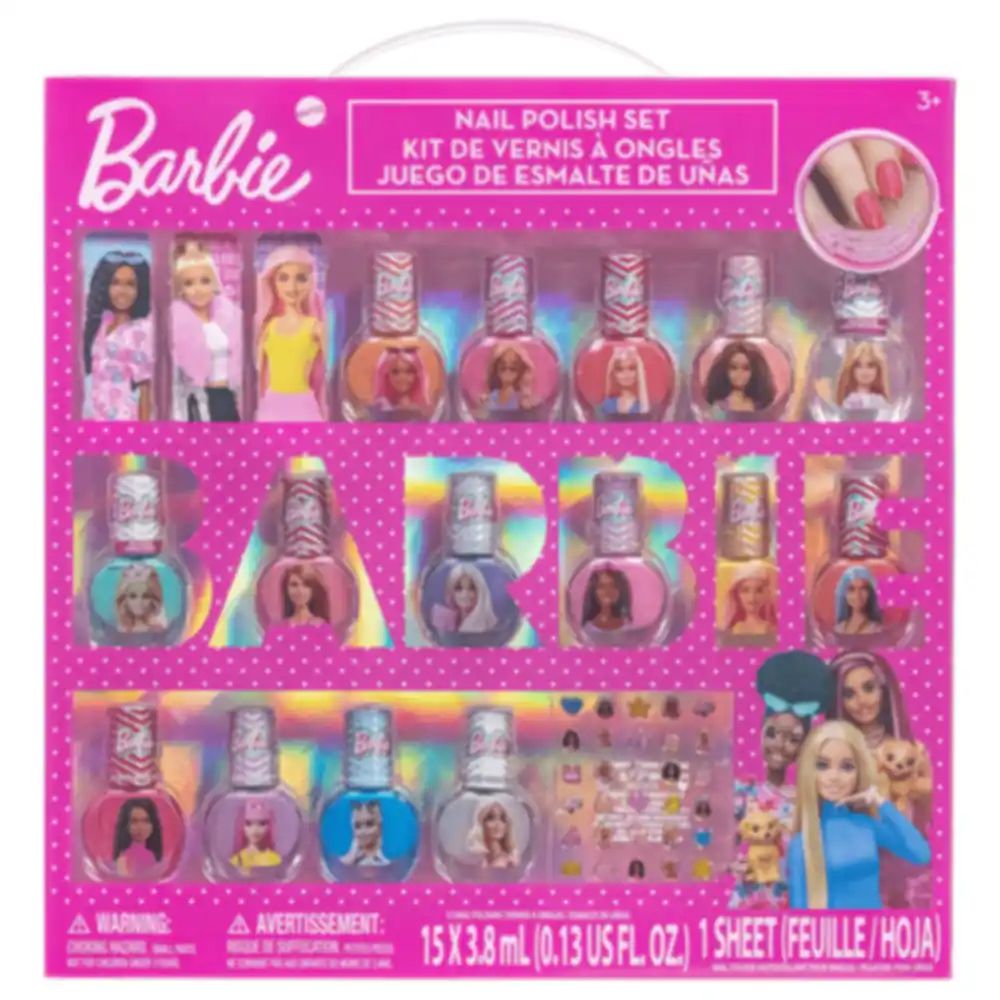 Townley Girl Barbie 18-Piece Kids Nail Polish Set, 15 Peelable Water-Based Polishes with 3 Files and Sticker Sheet, 3 Years+ - BB0440GG - Image 2