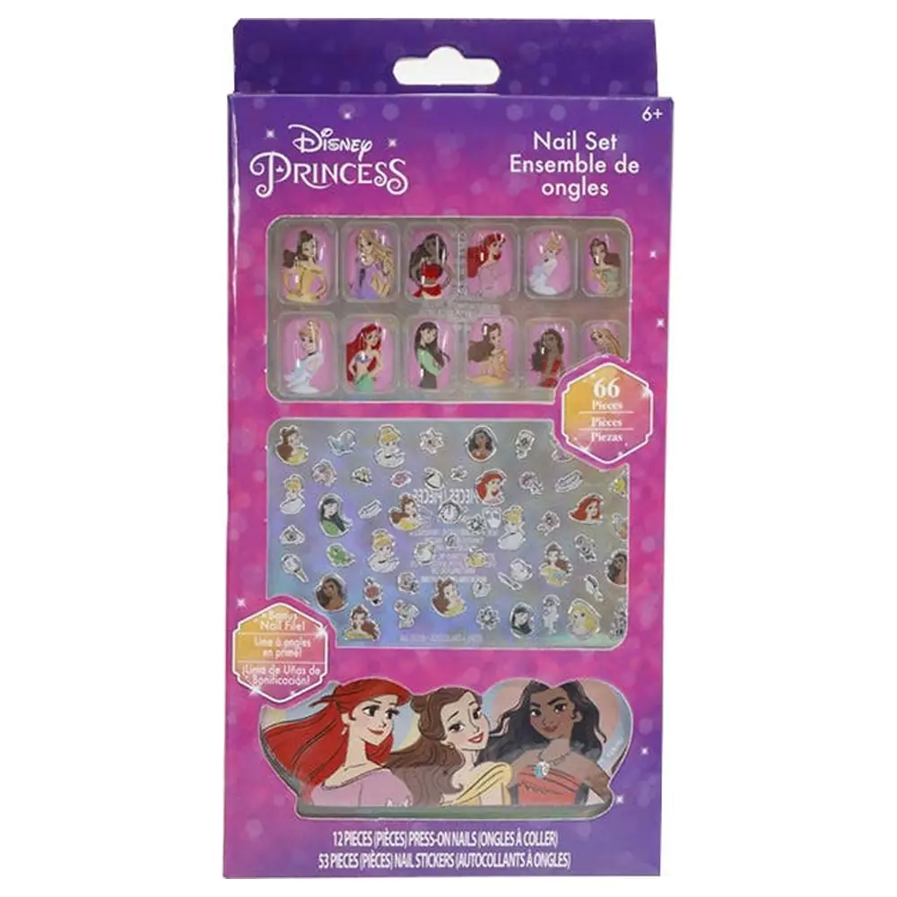 Townley Girl Disney Princess 66-Piece Nail Art Set with 12 Pre-Glued Press-Ons, 53 Stickers and Bonus File, 6 Years+ - DP4201GB
