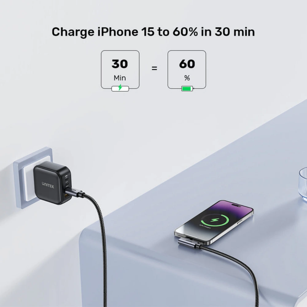 Unitek 100W USB-C Cable 90 Degree 2M, Right Angle Connector, PD 3.0 & QC 3.0 Fast Charging, 20V 5A, 480Mbps Data, For Laptop Phone & Gaming, Black - C14123BK-2M - Image 4