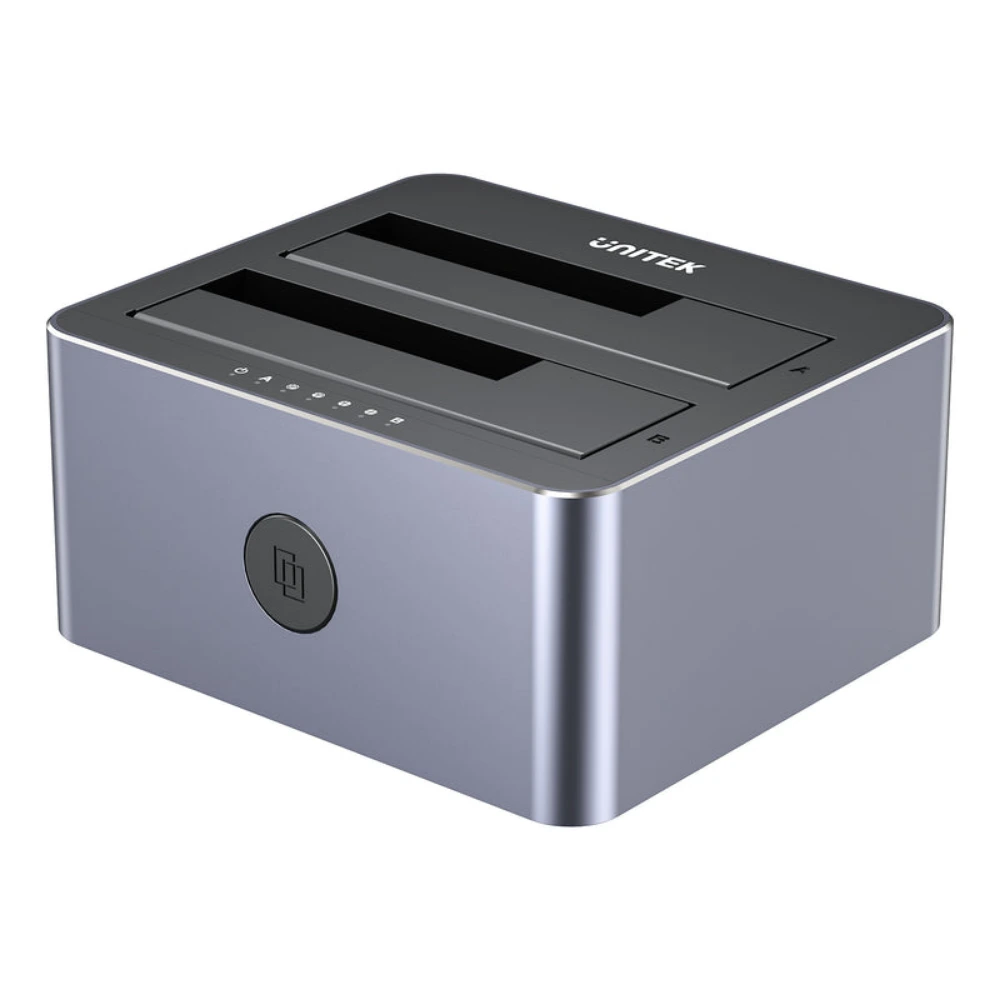 Unitek 10Gbps Dual-Bay SATA Docking Station, Offline Clone, For 2.5 & 3.5 Inch HDD & SSD up to 40TB, USB-C, UASP & TRIM, Aluminium, Tool-Free, Space Grey - Y-3027GY01-UK