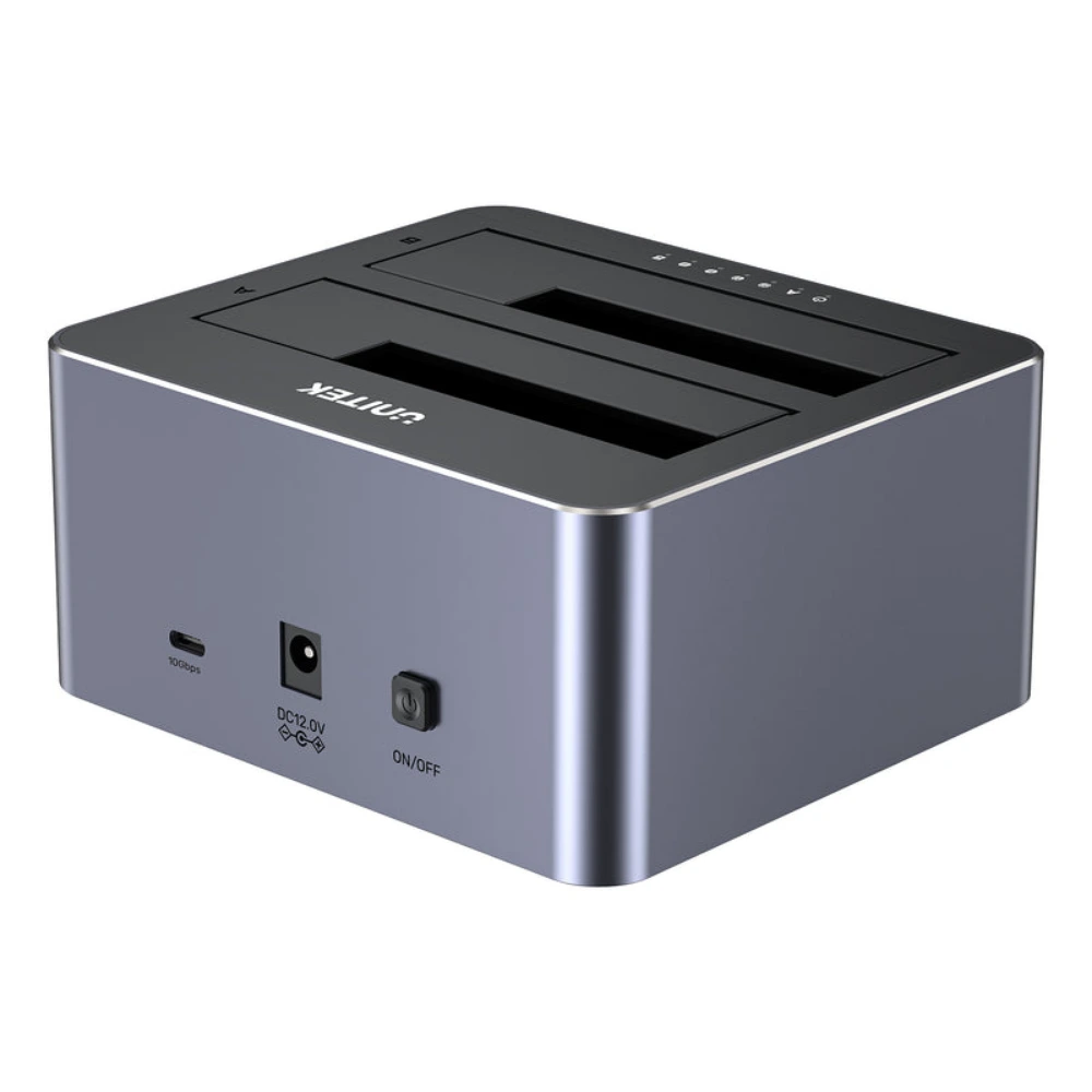 Unitek 10Gbps Dual-Bay SATA Docking Station, Offline Clone, For 2.5 & 3.5 Inch HDD & SSD up to 40TB, USB-C, UASP & TRIM, Aluminium, Tool-Free, Space Grey - Y-3027GY01-UK - Image 4