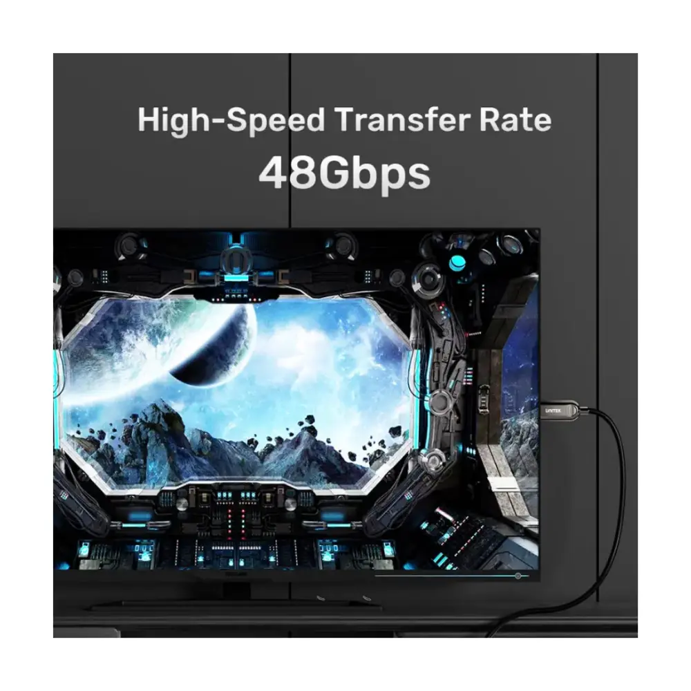 Unitek 15M Fiber Optic 8K HDMI 2.1 Cable, 8K 60Hz, 4K 120Hz & 144Hz, 48Gbps, HDR10, eARC, ALLM, Lossless Long Distance, Gold-Plated, Slim 4.6mm, Black - C11085GY01-15M - Image 9