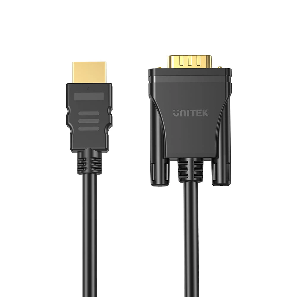 Unitek 2M HDMI to VGA Adapter Cable, Full HD 1080p 60Hz Video Converter for Laptop, Desktop, Monitor, Projector and VGA Display Devices, Black - V1185A01