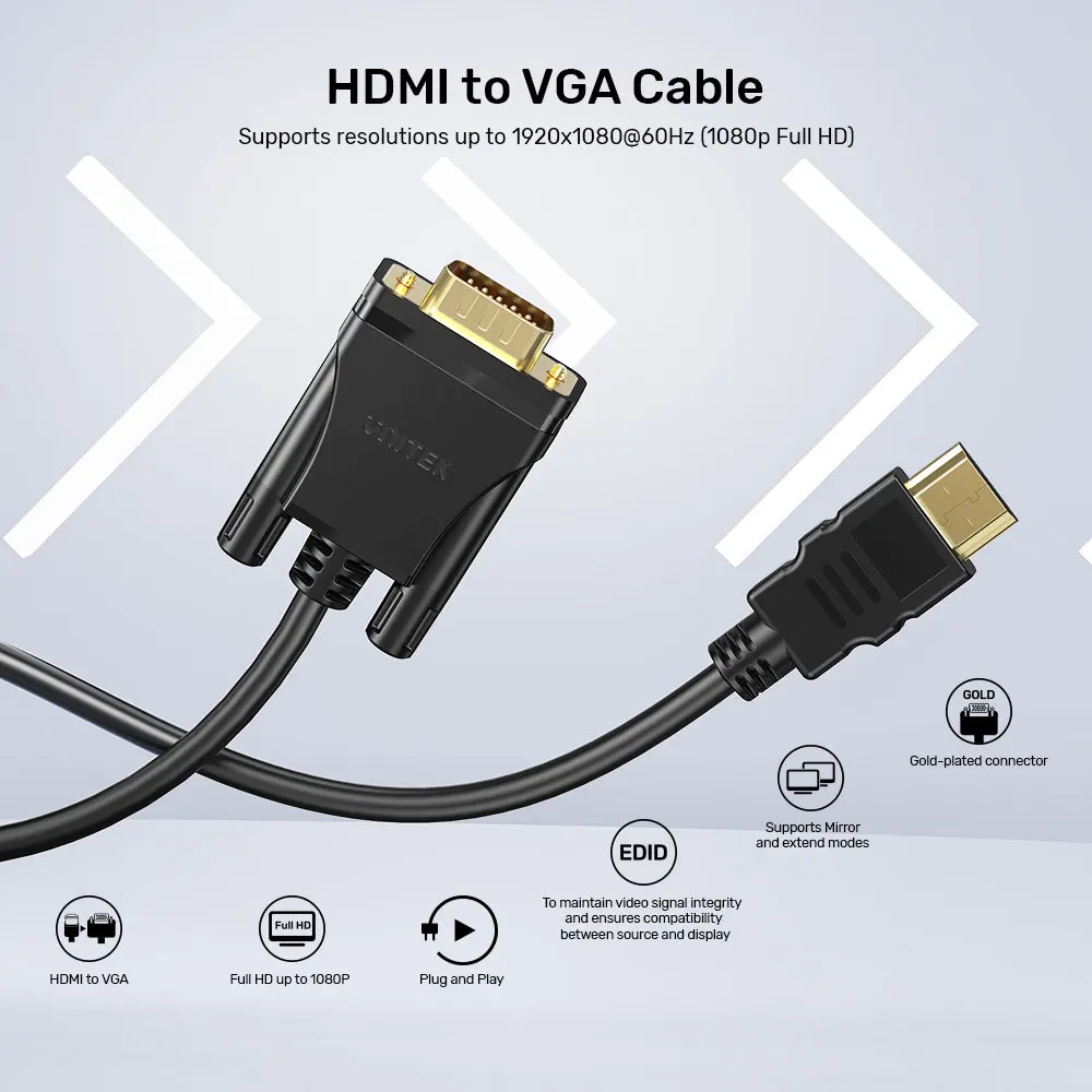 Unitek 2M HDMI to VGA Adapter Cable, Full HD 1080p 60Hz Video Converter for Laptop, Desktop, Monitor, Projector and VGA Display Devices, Black - V1185A01 - Image 3