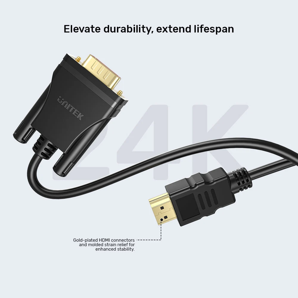 Unitek 2M HDMI to VGA Adapter Cable, Full HD 1080p 60Hz Video Converter for Laptop, Desktop, Monitor, Projector and VGA Display Devices, Black - V1185A01 - Image 8