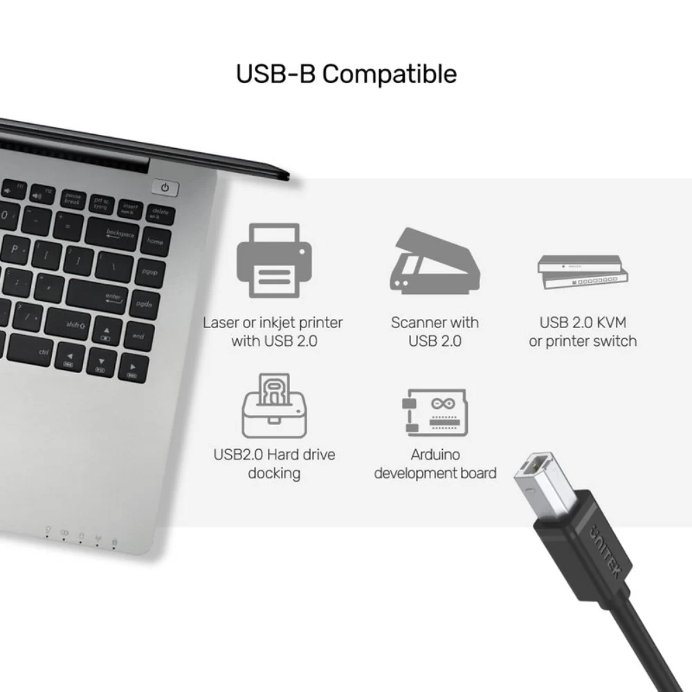Unitek 3M USB 2.0 USB-A to USB-B Cable, 480Mbps, Printer & Scanner Cable, Durable Grade A Materials, For Printers & External Hard Drives, Black - Y-C420GBK-3M - Image 4