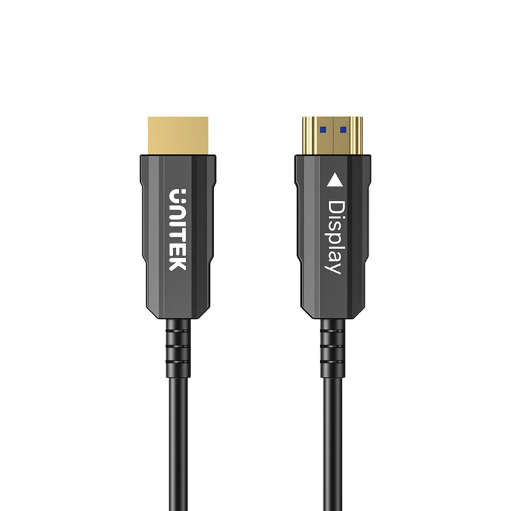 Unitek 4K 60Hz HDMI Fiber Optic Cable 15M, HDMI 2.0 18Gbps, Long Distance Lossless Signal, 24K Gold-Plated, Slim 4.8mm, Aluminium Plugs, Black - C11072BK-15M