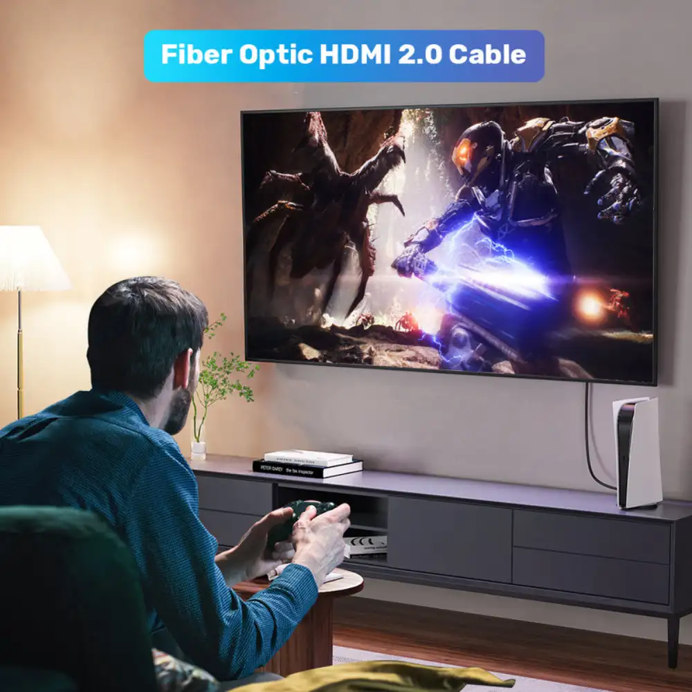 Unitek 4K 60Hz HDMI Fiber Optic Cable 15M, HDMI 2.0 18Gbps, Long Distance Lossless Signal, 24K Gold-Plated, Slim 4.8mm, Aluminium Plugs, Black - C11072BK-15M - Image 4