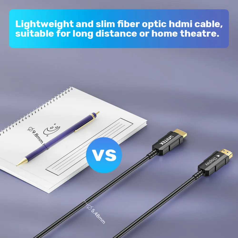 Unitek 4K 60Hz HDMI Fiber Optic Cable 15M, HDMI 2.0 18Gbps, Long Distance Lossless Signal, 24K Gold-Plated, Slim 4.8mm, Aluminium Plugs, Black - C11072BK-15M - Image 7