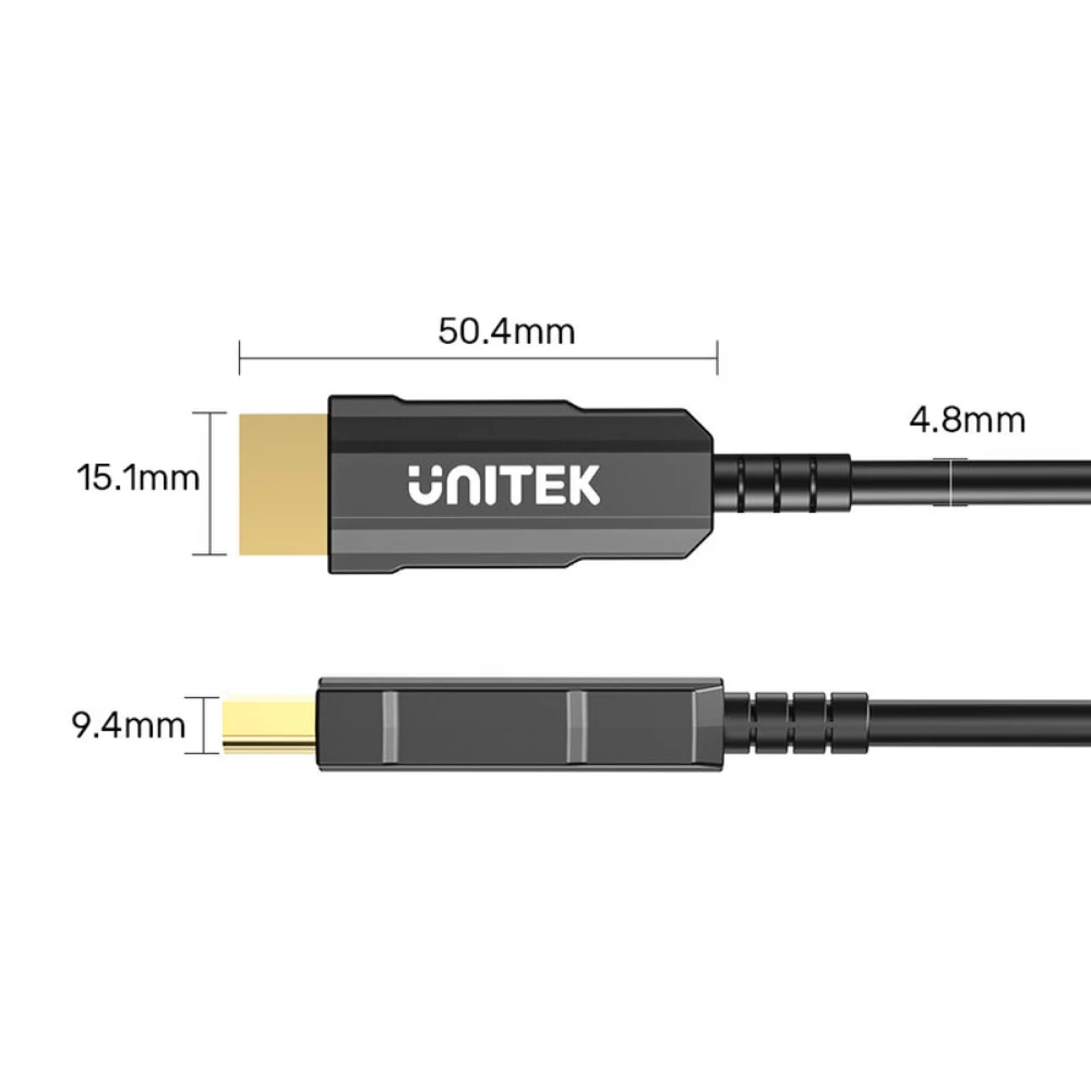 Unitek 4K 60Hz HDMI Fiber Optic Cable 30M, HDMI 2.0 18Gbps, Long Distance Lossless Signal, 24K Gold-Plated, Slim 4.8mm, Aluminium Plugs, Black - C11072BK-30M - Image 10
