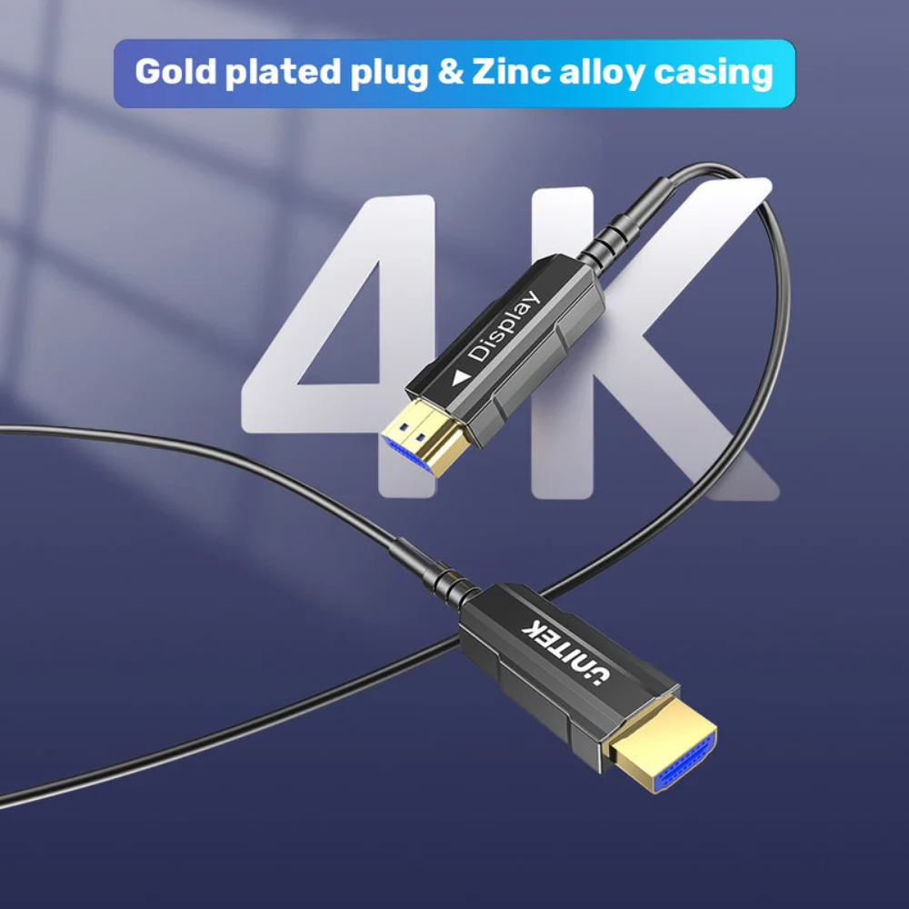 Unitek 4K 60Hz HDMI Fiber Optic Cable, HDMI 2.0 18Gbps, Long Distance Lossless Signal, 24K Gold-Plated, Slim 4.8mm, Aluminium Plugs, Black - C11072BK-100M - Image 5