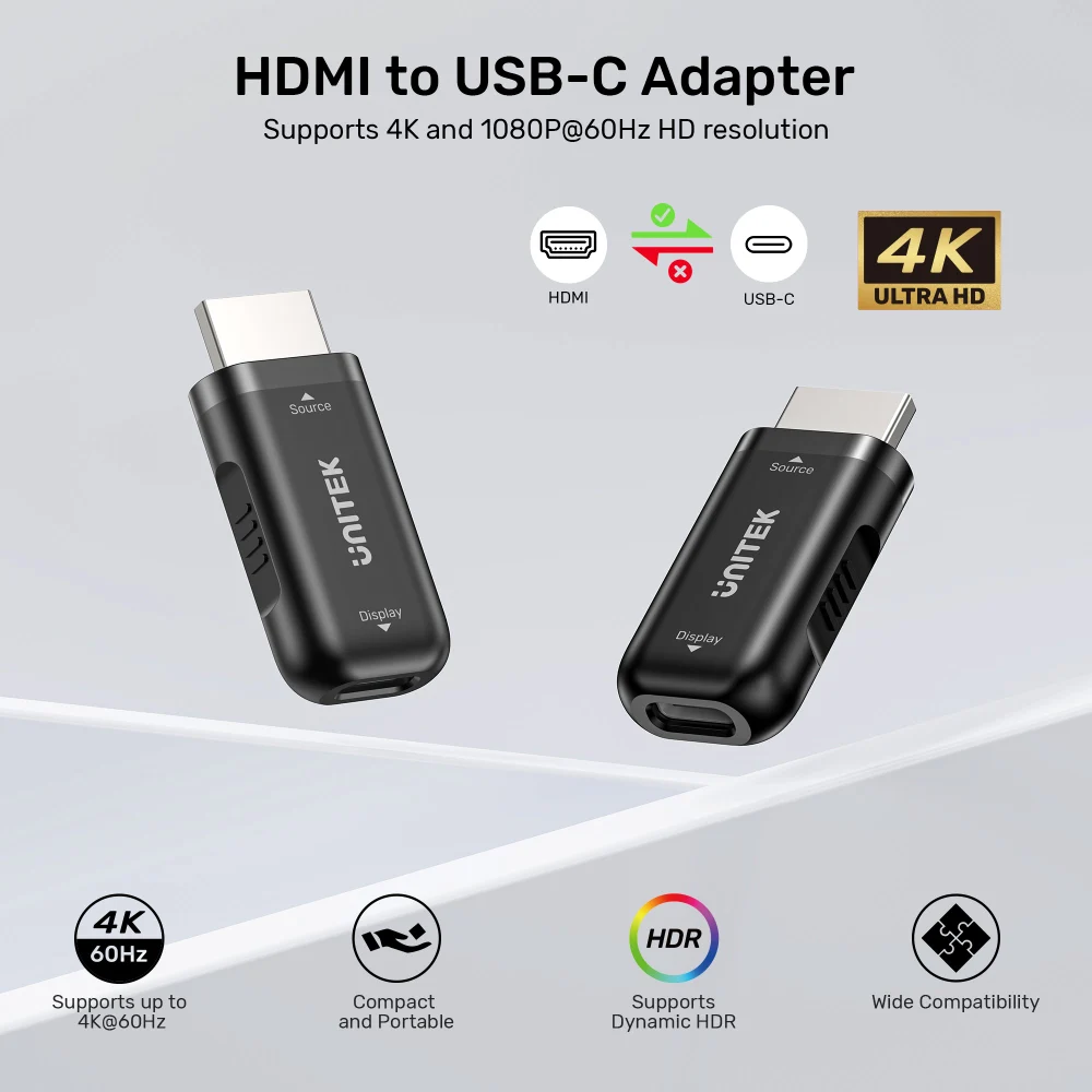 Unitek 4K 60Hz HDMI Male to USB-C Female Adapter, High-Speed Video Converter for Laptop, Monitor, TV, Projector and USB-C Display Devices, Black - V1187BBK01 - Image 3