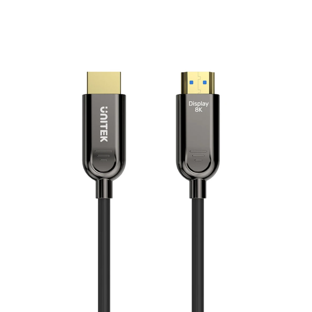 Unitek 50M Fiber Optic 8K HDMI 2.1 Cable, 8K 60Hz, 4K 120Hz & 144Hz, 48Gbps, HDR10, eARC, ALLM, Lossless Long Distance, Gold-Plated, Slim 4.6mm, Black - C11085GY01-50M