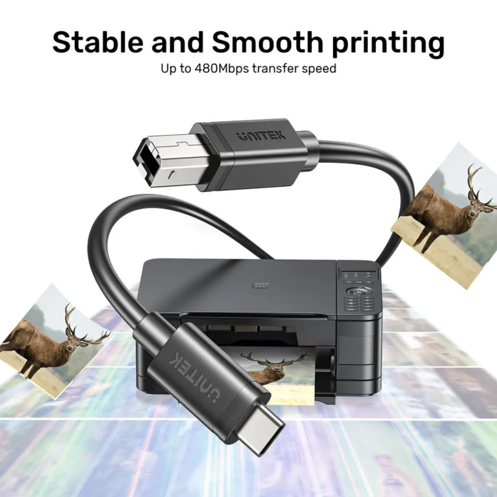 Unitek 5M USB-C to USB-B Data and Charging Cable, 480Mbps, EMI Protection, For Printer Scanner & MIDI Devices, Connects to USB-C Laptops, Black - C14140ABK03-5M - Image 5