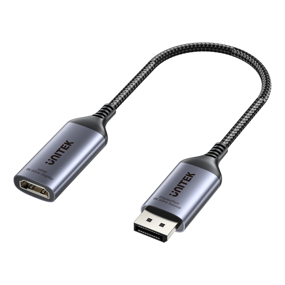 Unitek 8K 60Hz DisplayPort to HDMI Female Adapter, High-Speed Video Converter for Desktop, Laptop, Monitor, TV and HDMI Display Devices, Compact Design, Space Grey - V1611A01