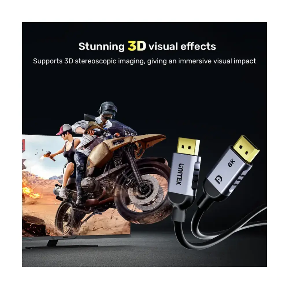 Unitek 8K DisplayPort 1.4 Cable 1M, 8K 60Hz, 4K 120Hz, 2K 240Hz, 32.4Gbps, Dynamic HDR, DSC 1.2, HDCP 2.3, Aluminium Housing, For Gaming Monitors, Space Grey - C1628GY01-1M - Image 7