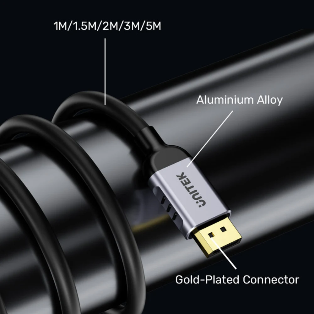 Unitek 8K DisplayPort 1.4 Cable 1M, 8K 60Hz, 4K 120Hz, 2K 240Hz, 32.4Gbps, Dynamic HDR, DSC 1.2, HDCP 2.3, Aluminium Housing, For Gaming Monitors, Space Grey - C1628GY01-1M - Image 9