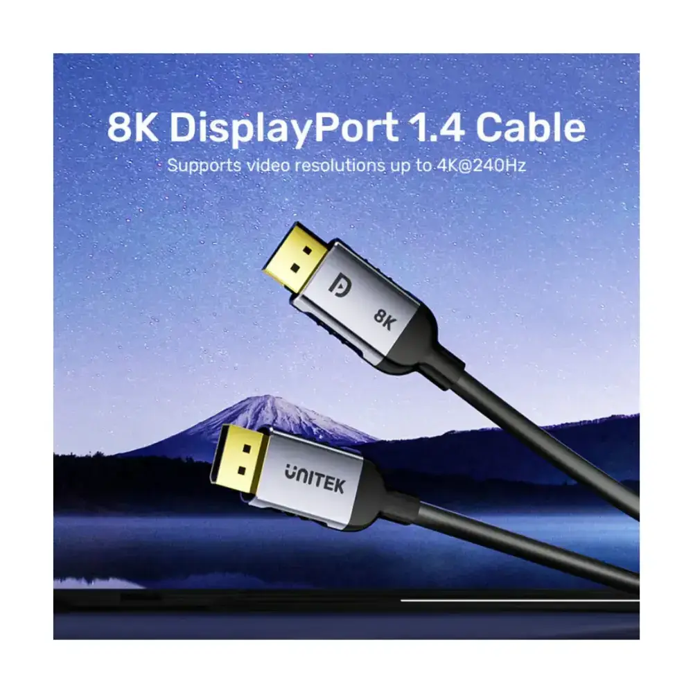 Unitek 8K DisplayPort 1.4 Cable 2M, 8K 60Hz, 4K 120Hz, 2K 240Hz, 32.4Gbps, Dynamic HDR, DSC 1.2, HDCP 2.3, Aluminium Housing, For Gaming Monitors, Space Grey - C1628GY01-2M - Image 4