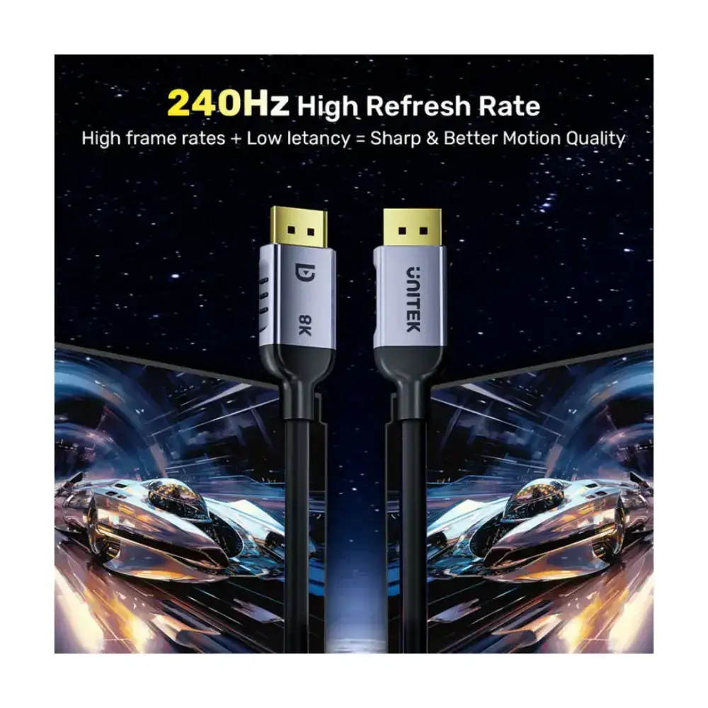 Unitek 8K DisplayPort 1.4 Cable 2M, 8K 60Hz, 4K 120Hz, 2K 240Hz, 32.4Gbps, Dynamic HDR, DSC 1.2, HDCP 2.3, Aluminium Housing, For Gaming Monitors, Space Grey - C1628GY01-2M - Image 6