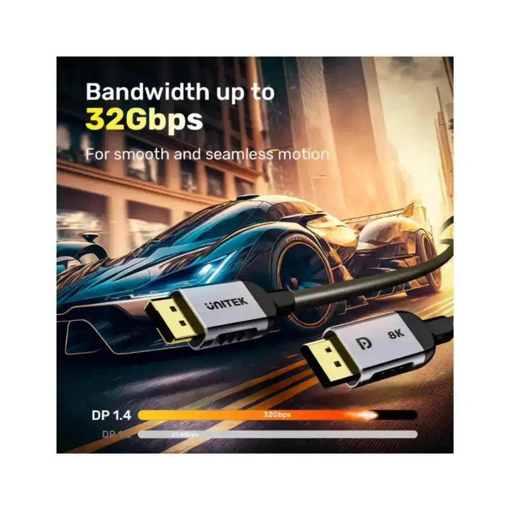 Unitek 8K DisplayPort 1.4 Cable 3M, 8K 60Hz, 4K 120Hz, 2K 240Hz, 32.4Gbps, Dynamic HDR, DSC 1.2, HDCP 2.3, Aluminium Housing, For Gaming Monitors, Space Grey - C1628GY01-3M - Image 8