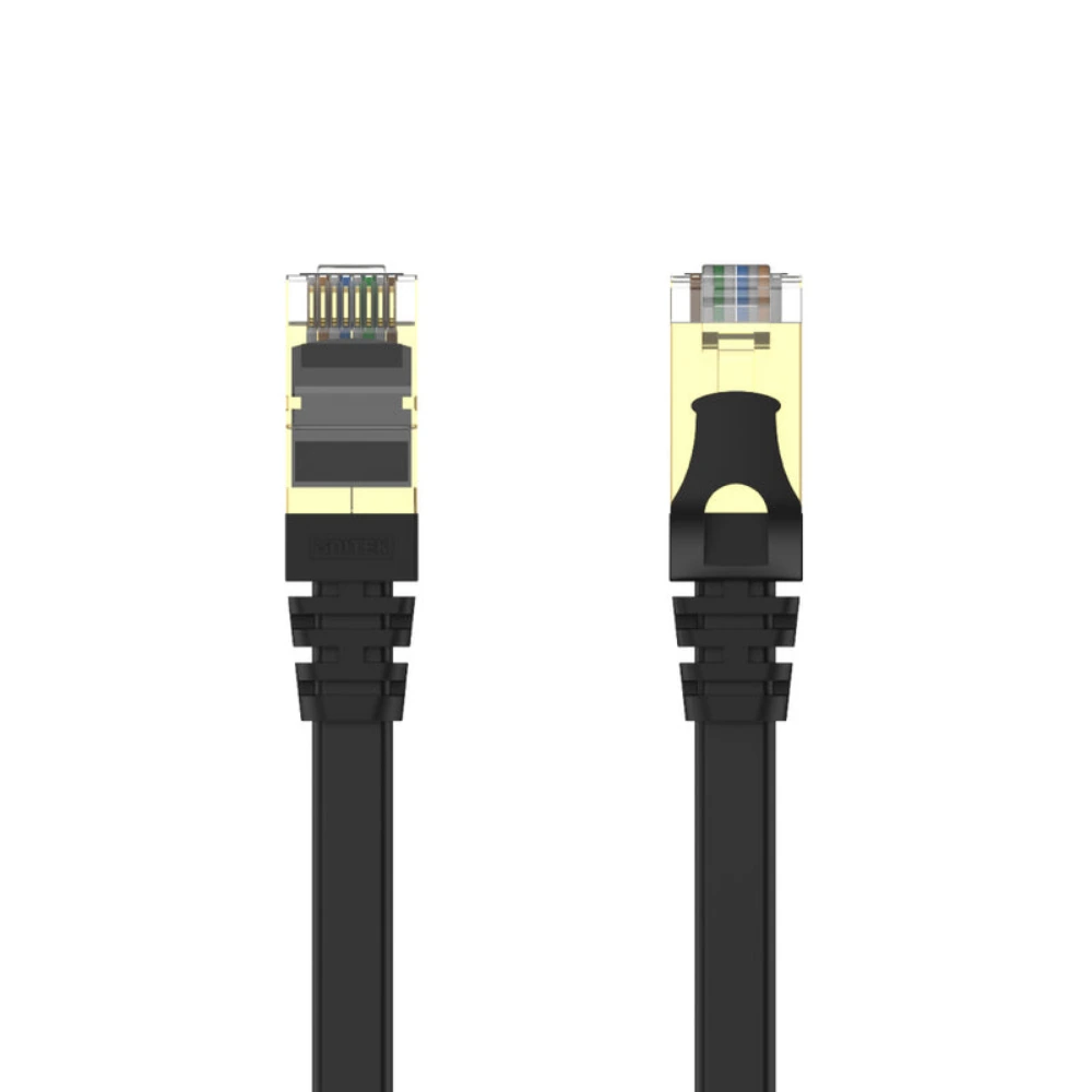 Unitek Cat 7 SSTP RJ45 Flat Ethernet Cable, 10Gbps, 500MHz, Ultra-Slim 1.8mm, EMI Shielded, Gold-Plated Connectors, Bare Copper, Black - C1897BK-1M